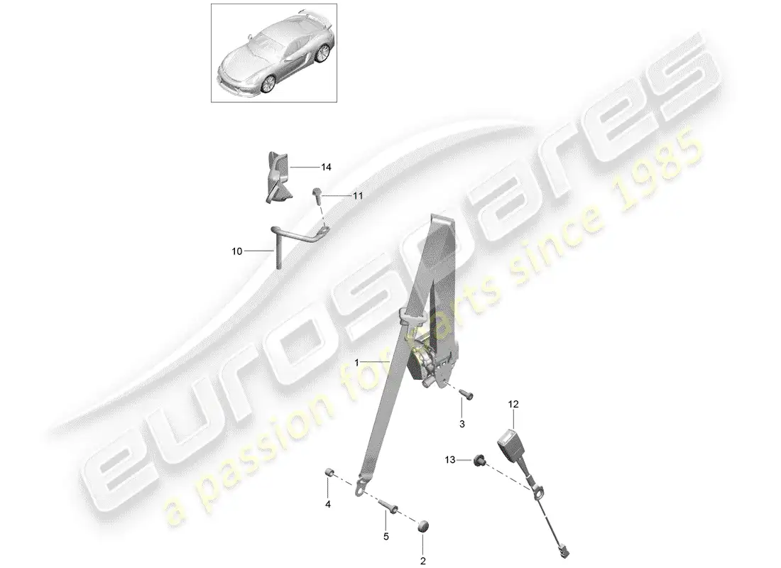 porsche 2016 (981 cayman gt4) diagrama de piezas del cinturón de seguridad