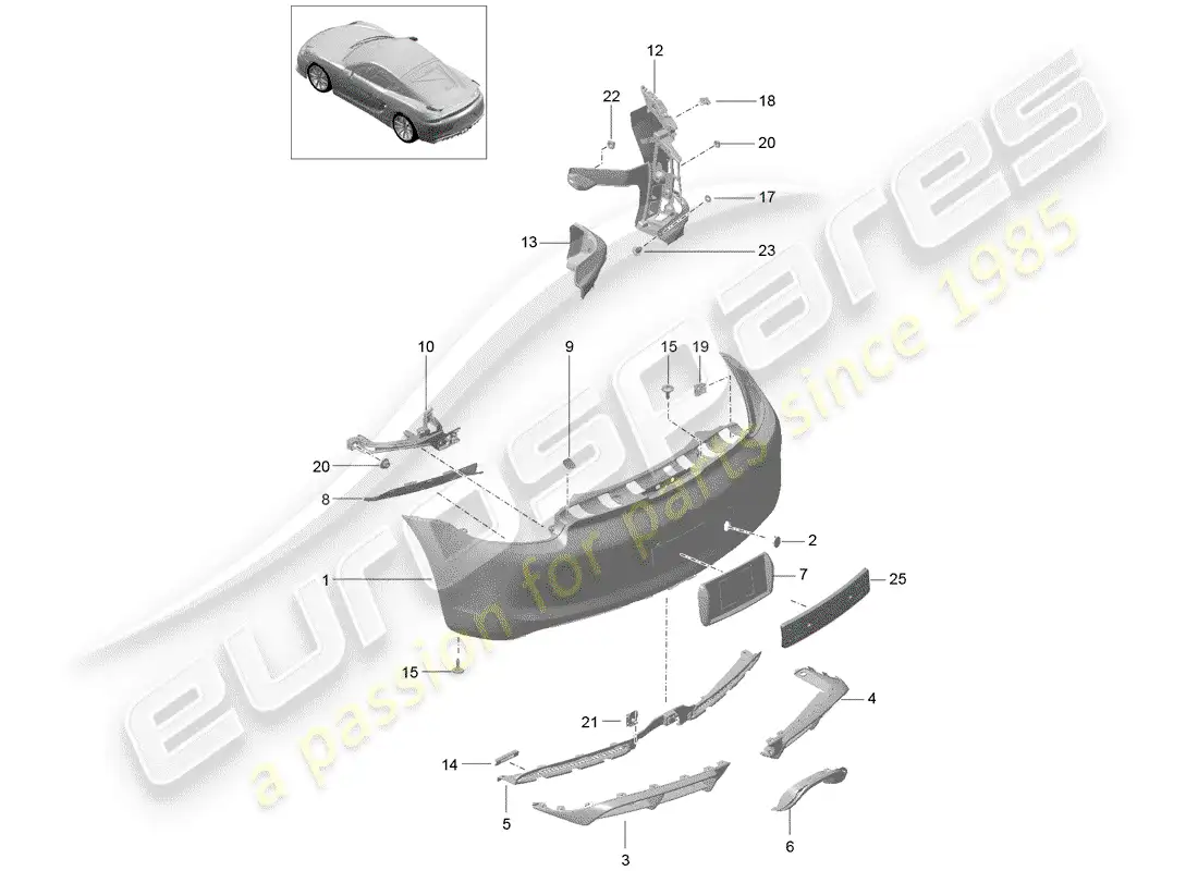 porsche 2016 (981 cayman gt4) diagrama de piezas del parachoques
