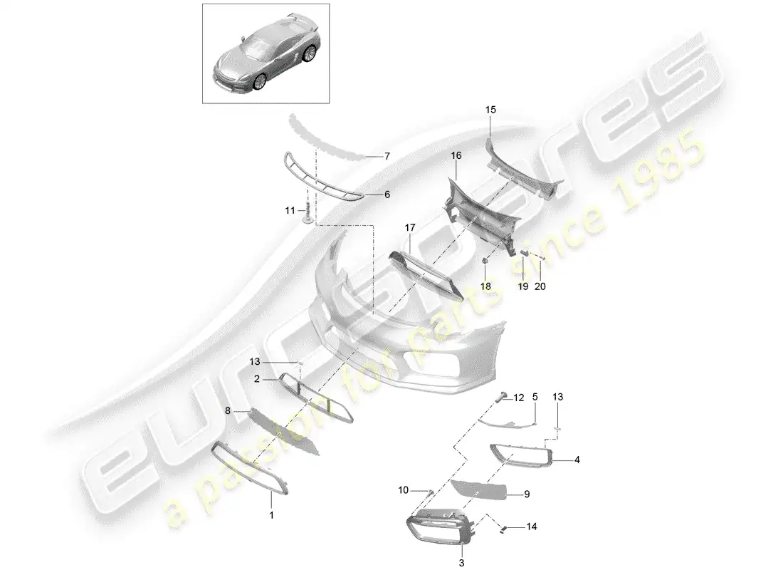 porsche 2016 (981 cayman gt4) diagrama de piezas del parachoques