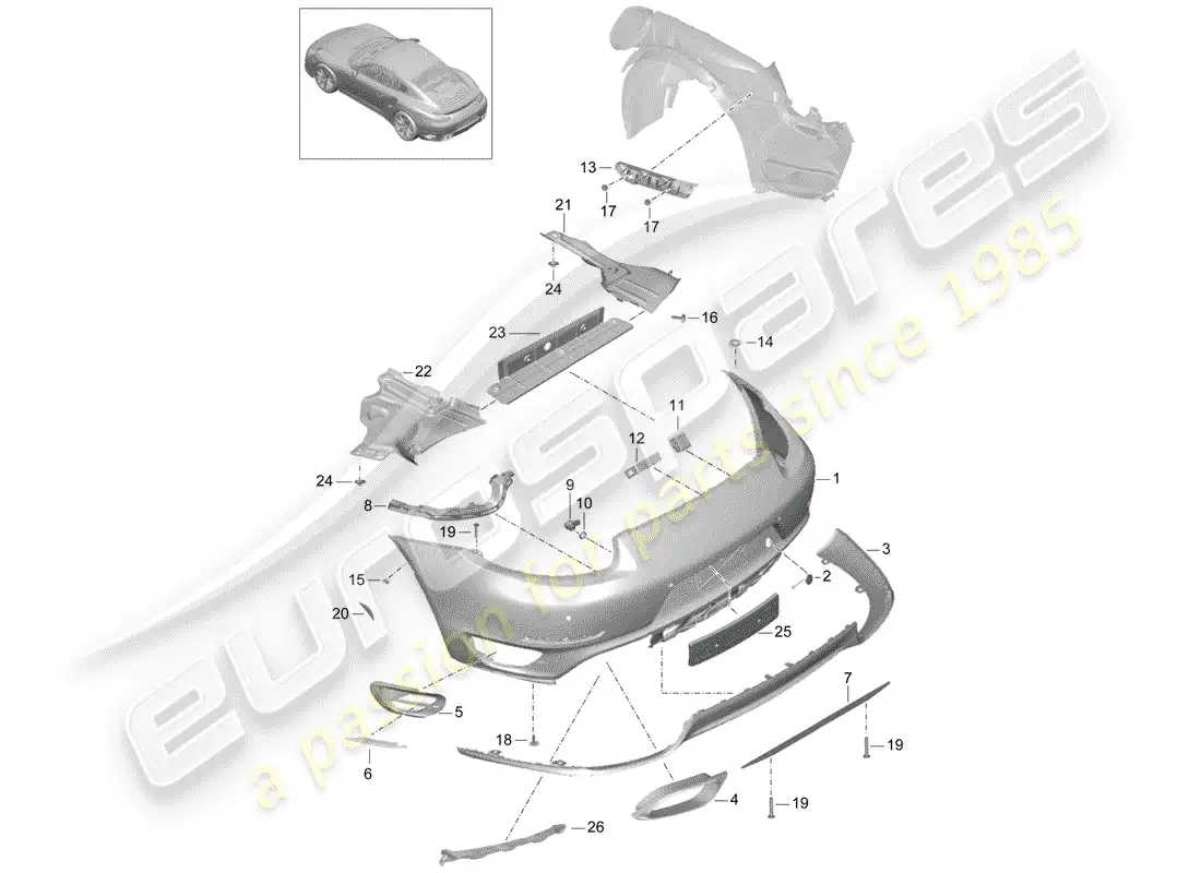 porsche 2019 (991-2 turbo) parachoque diagrama de piezas