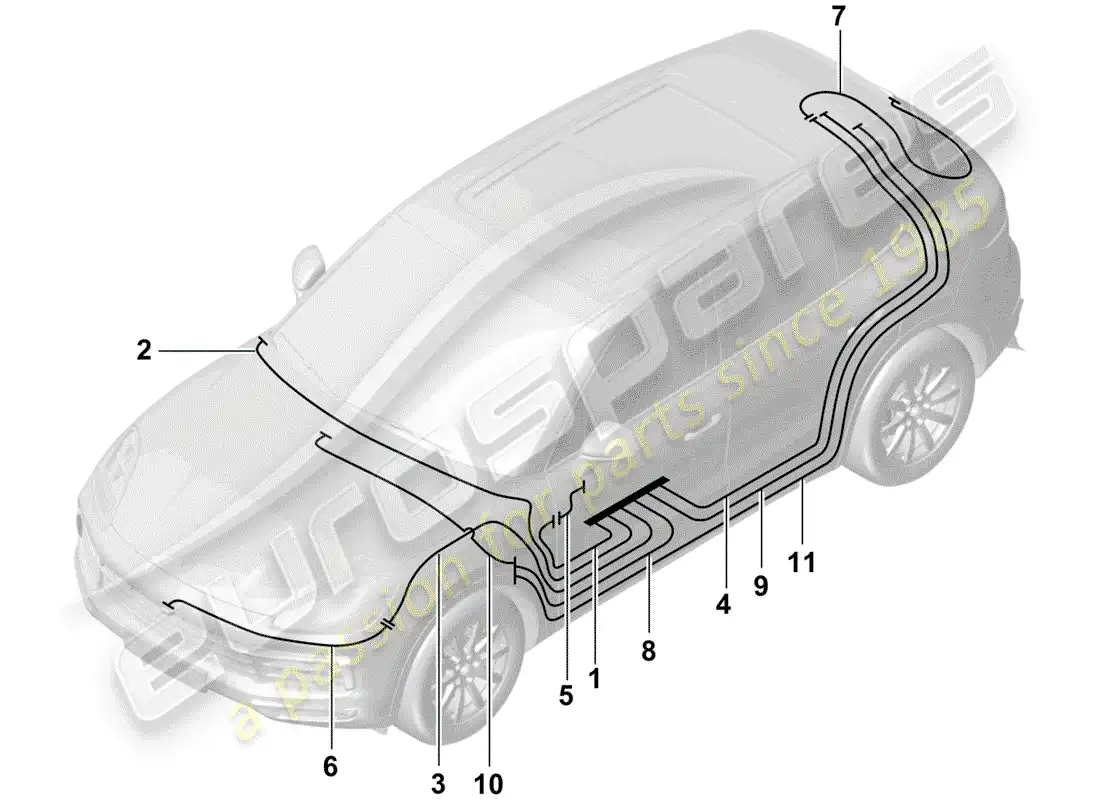 porsche 2020 (cayenne e3 9ya/9yb) cable de conexión de antena diagrama de piezas