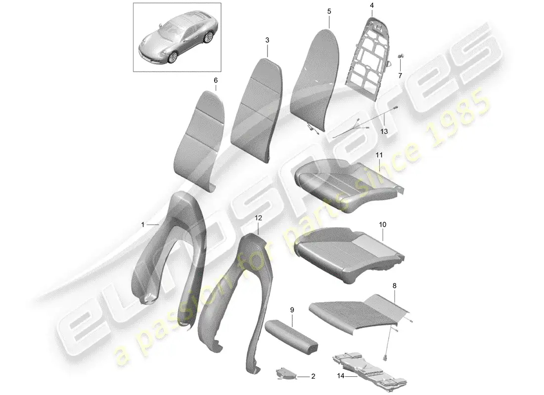 porsche 2018 (991-2) parte de espuma diagrama de piezas