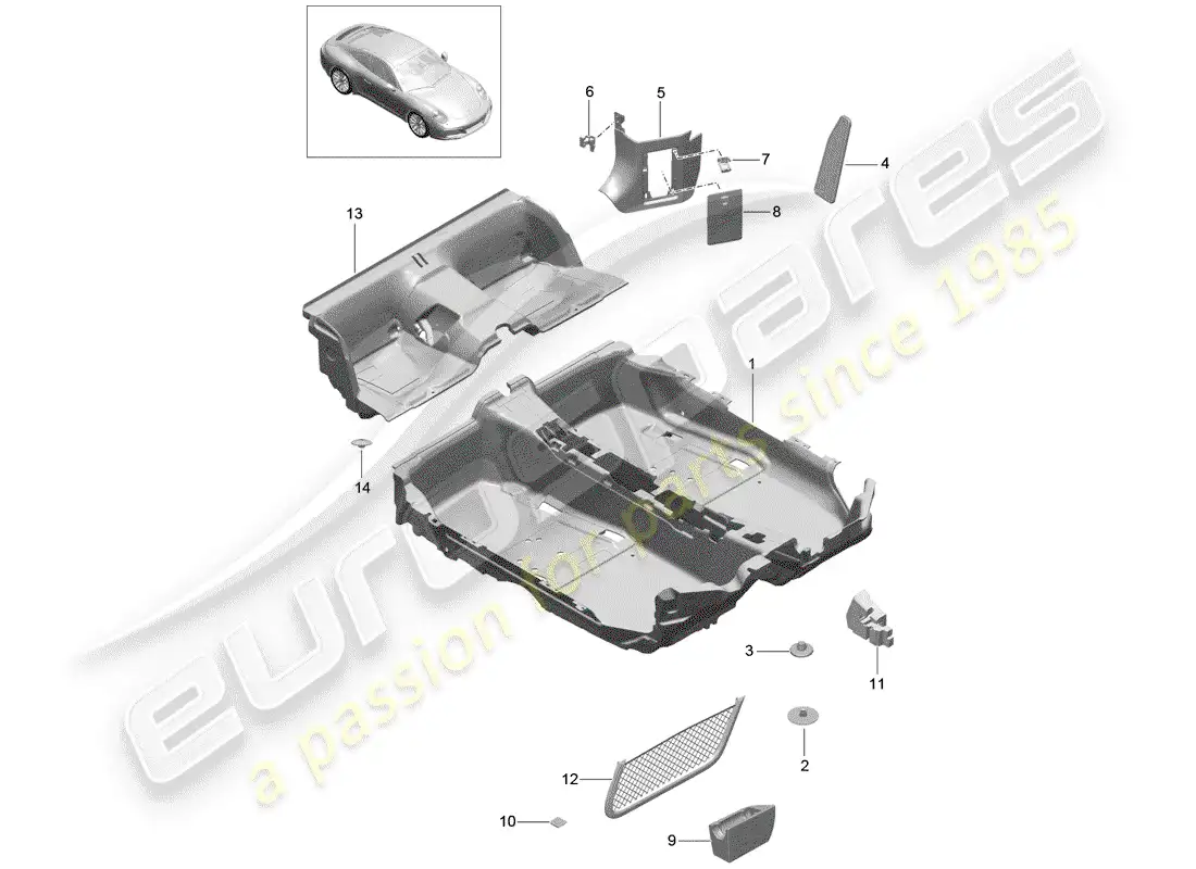 porsche 2019 (991-2) cubierta de piso diagrama de piezas