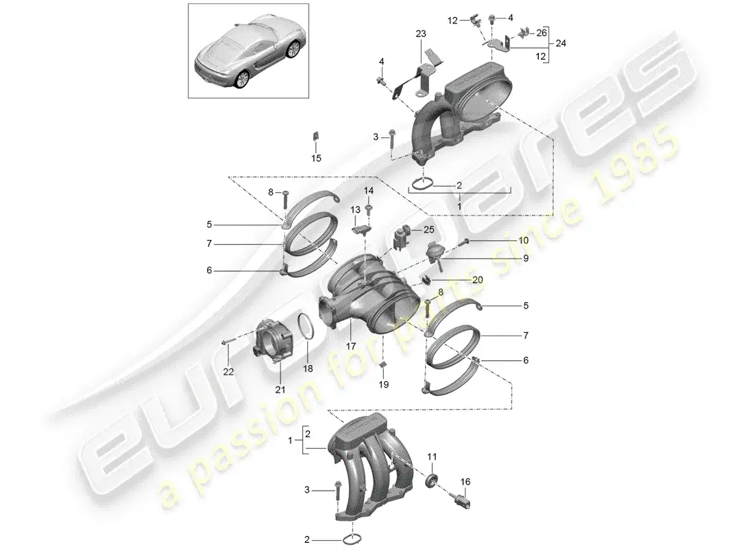 porsche 2015 (981 cayman) distribuidor de aire de admisión diagrama de piezas