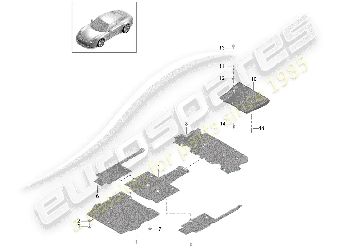 porsche 2014 (991-1 r/gt3/rs) revestimiento de bajos diagrama de piezas