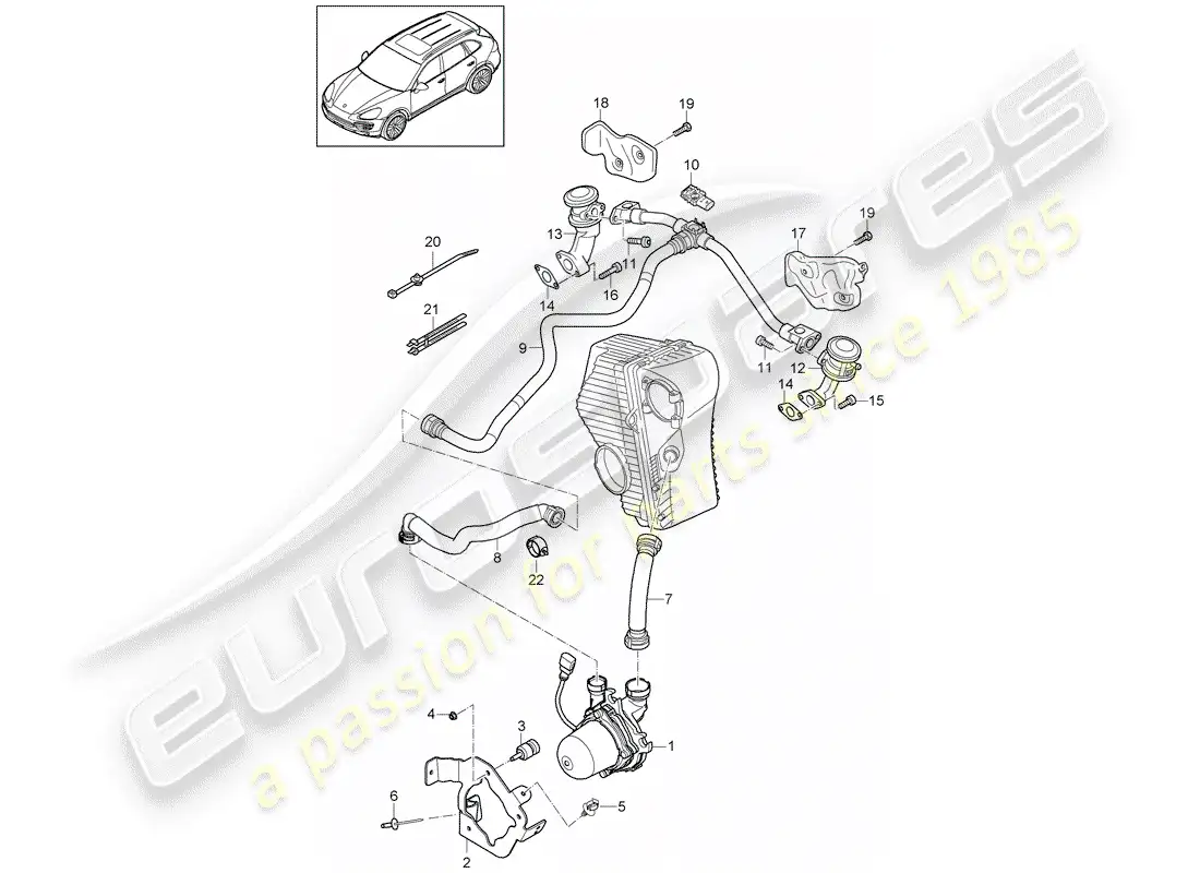 porsche 2013 (cayenne e2 92a) diagrama de piezas de la bomba de aire secundario