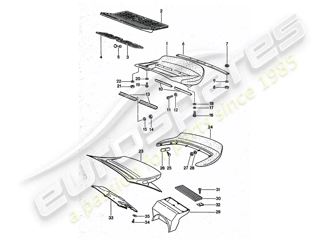 porsche 1975 (911 turbo) alerón trasero diagrama de piezas