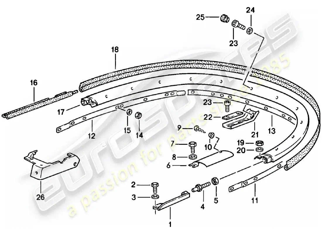 porsche 1980 (911) capota convertible - soporte - piezas individuales diagrama de piezas
