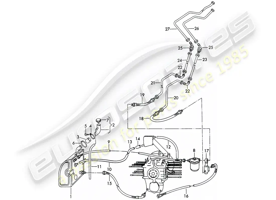 porsche 1955 (356/356a) contenedor de aceite - filtro de aceite diagrama de piezas