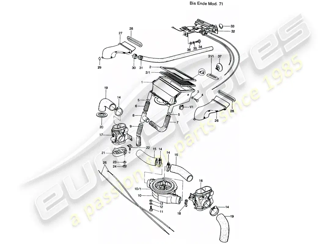 porsche 1971 (914) ventilación - calentador diagrama de piezas