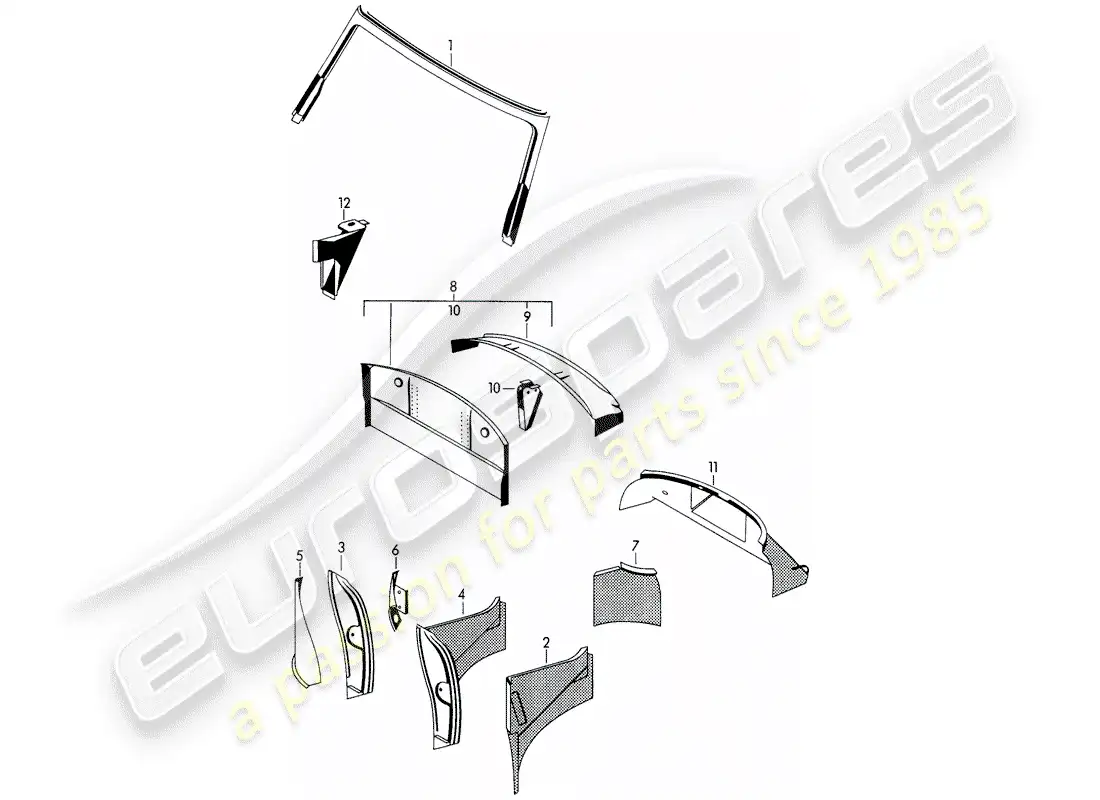 porsche 1965 (356b/356c) paneles interiores diagrama de piezas