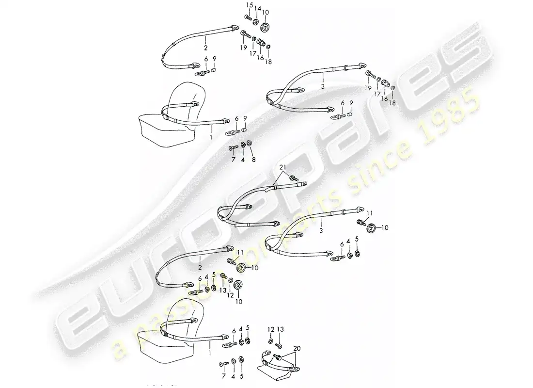 porsche 1969 (911/912) asiento correa - d >> - mj 1968 diagrama de piezas