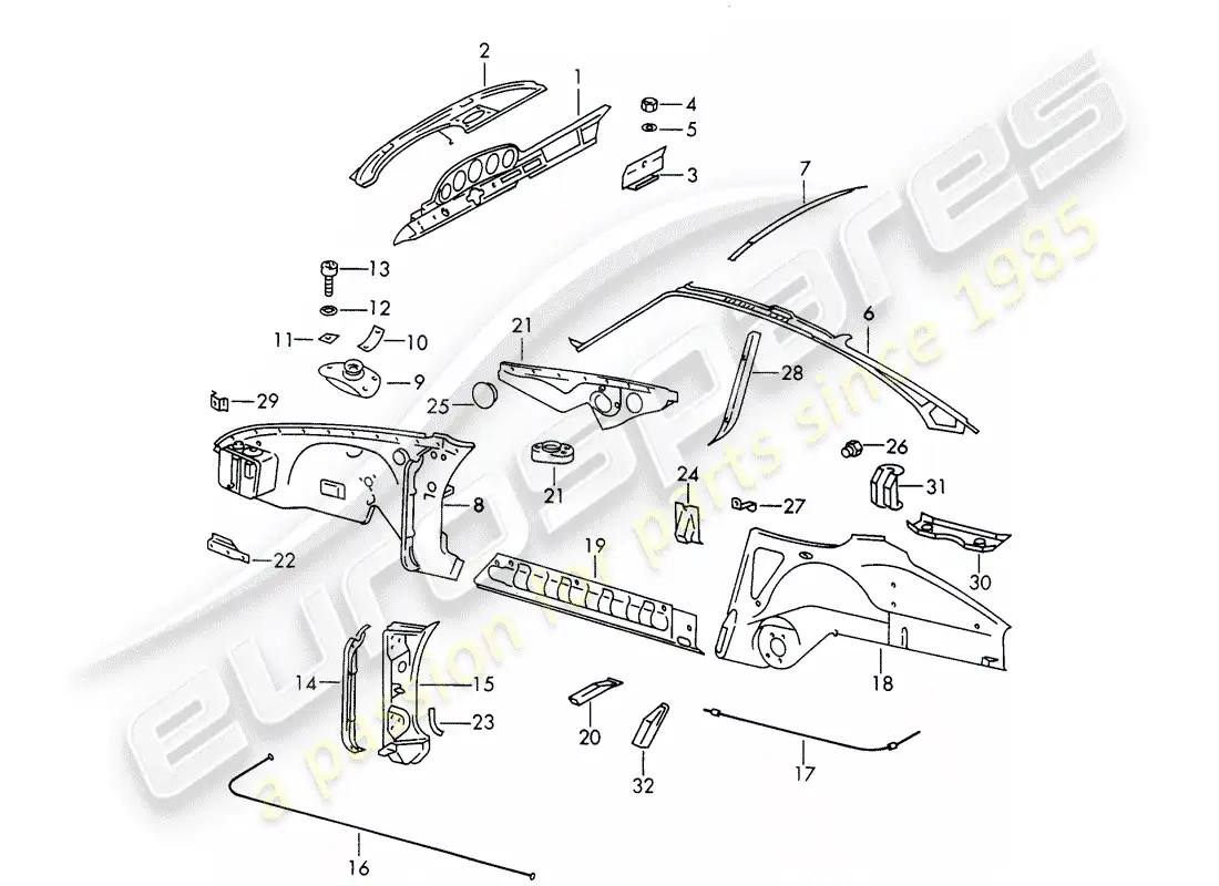 porsche 1969 (911/912) paneles interiores - a medida uso material de taller diagrama de piezas
