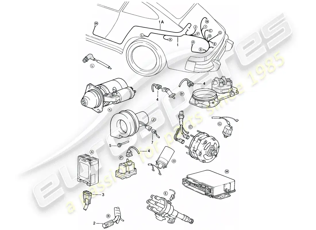 porsche 1986 (911) arneses de cableado - motor diagrama de piezas