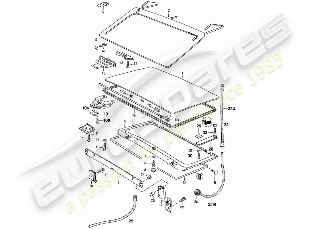 porsche 1978 (924) techo elevable diagrama de piezas