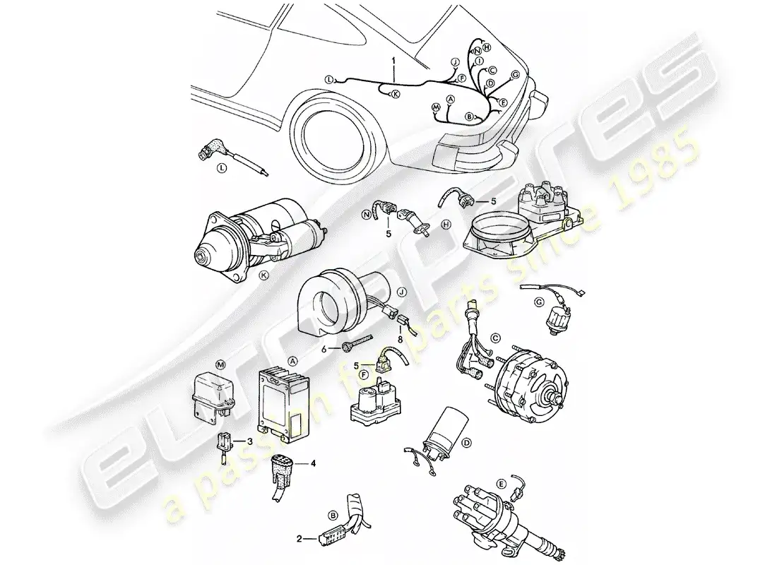 porsche 1981 (911) arneses de cableado - motor diagrama de piezas