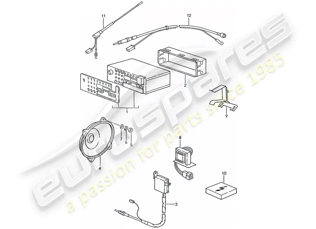 porsche 1990 (928) unidad de radio - piezas de instalación diagrama de piezas