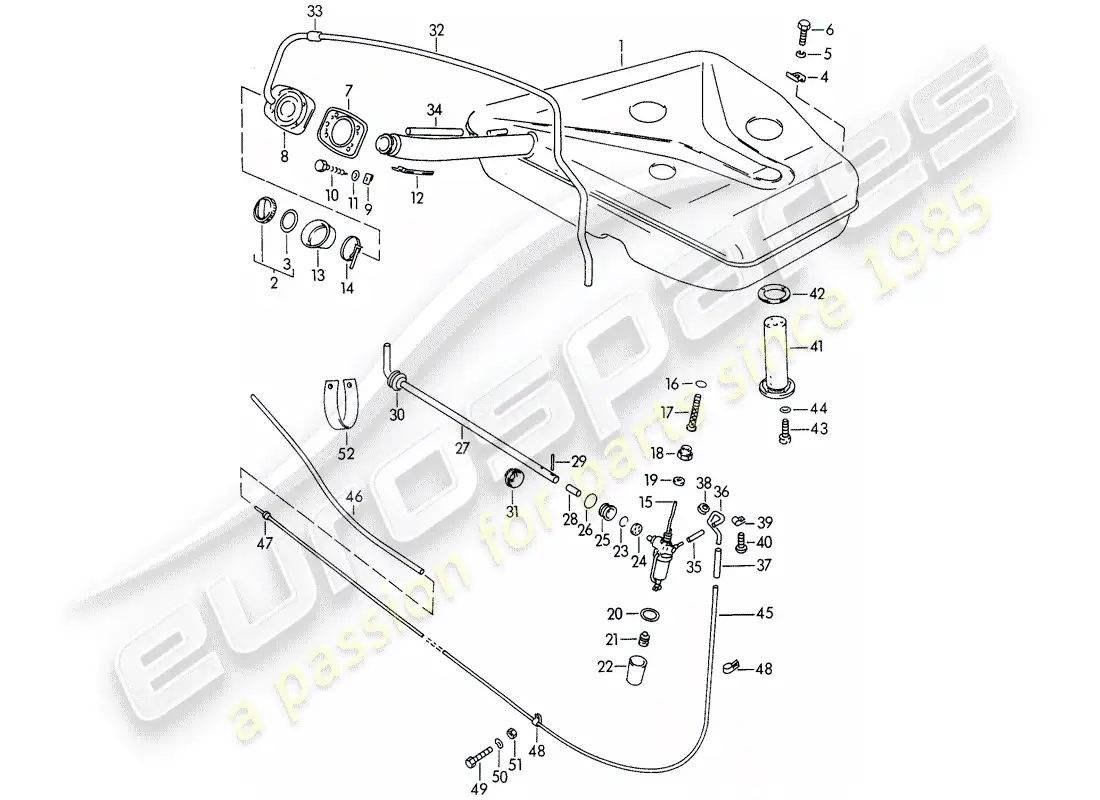 porsche 1965 (356b/356c) depósito de combustible diagrama de piezas
