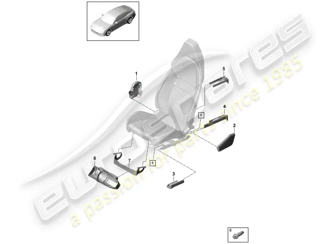 porsche 2018 (panamera 971-1) asiento diagrama de piezas