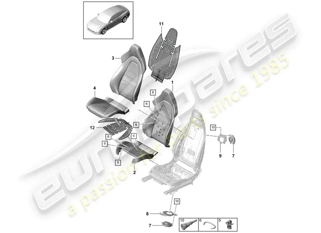 porsche 2018 (panamera 971-1) parte de espuma diagrama de piezas