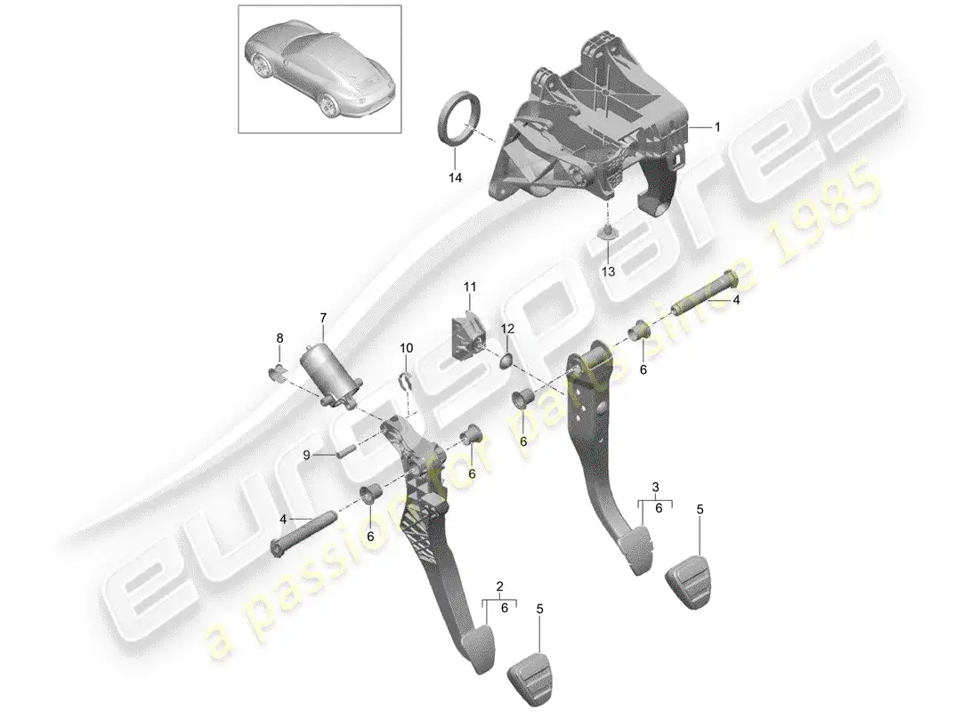 porsche 2015 (991-1) pedales diagrama de piezas