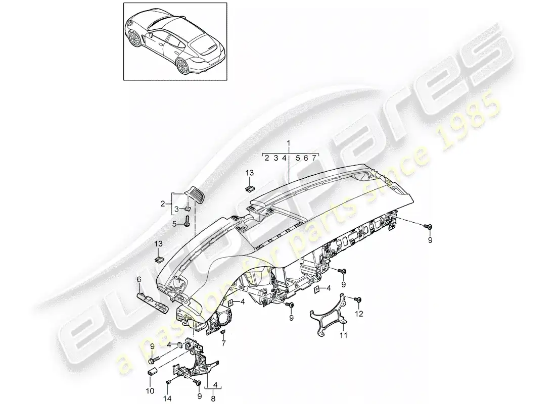 porsche 2013 (panamera 970) panel diagrama de piezas