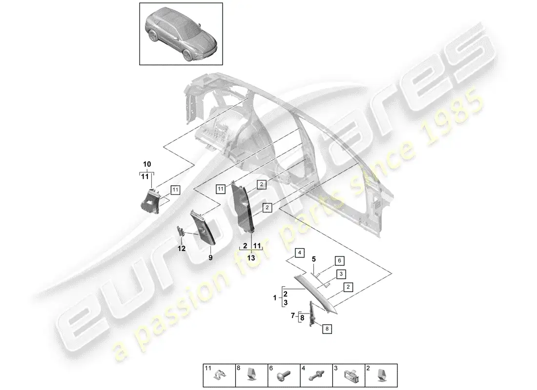 porsche 2019 (cayenne e3 9ya/9yb) recubrimiento diagrama de piezas