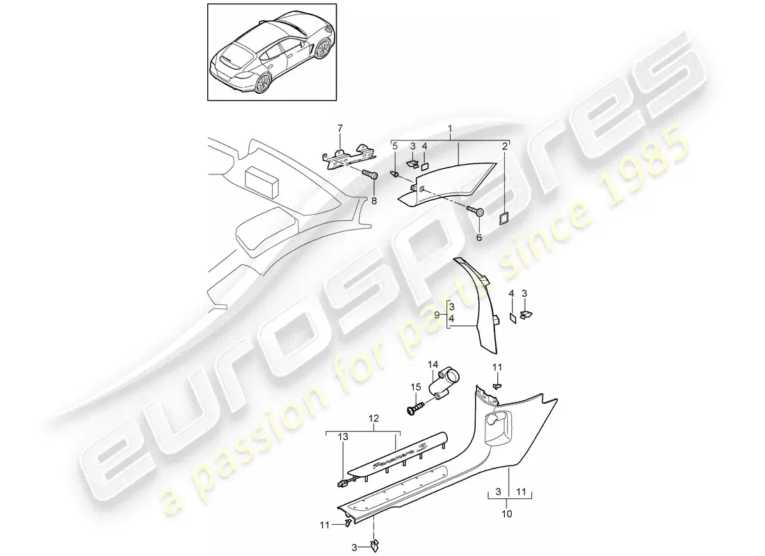 porsche 2010 (panamera 970) un pilar diagrama de piezas