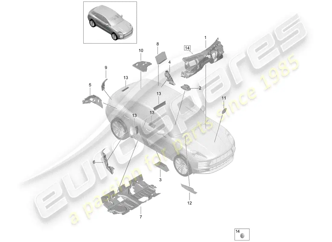 porsche 2020 (macan) absorbente de sonido diagrama de piezas