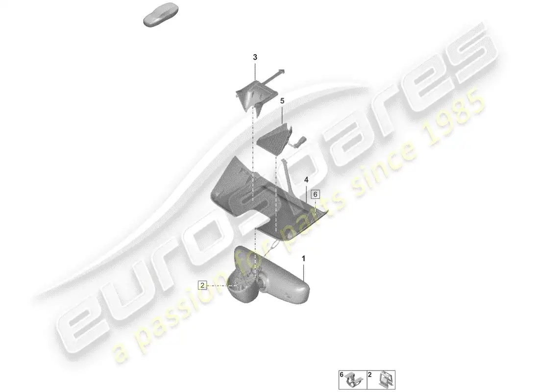 porsche 2019 (992-1) espejo retrovisor interior diagrama de piezas