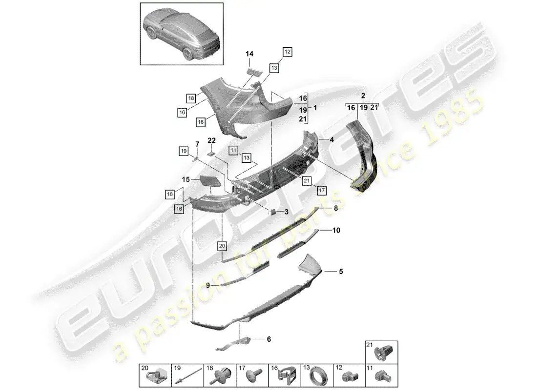 porsche 2019 (cayenne e3 9ya/9yb) parachoque diagrama de piezas
