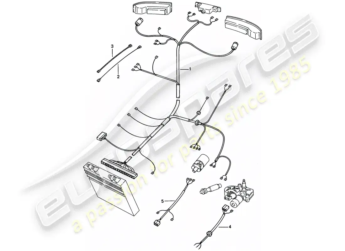 porsche 1987 (924s) arneses de cableado - extremo trasero diagrama de piezas