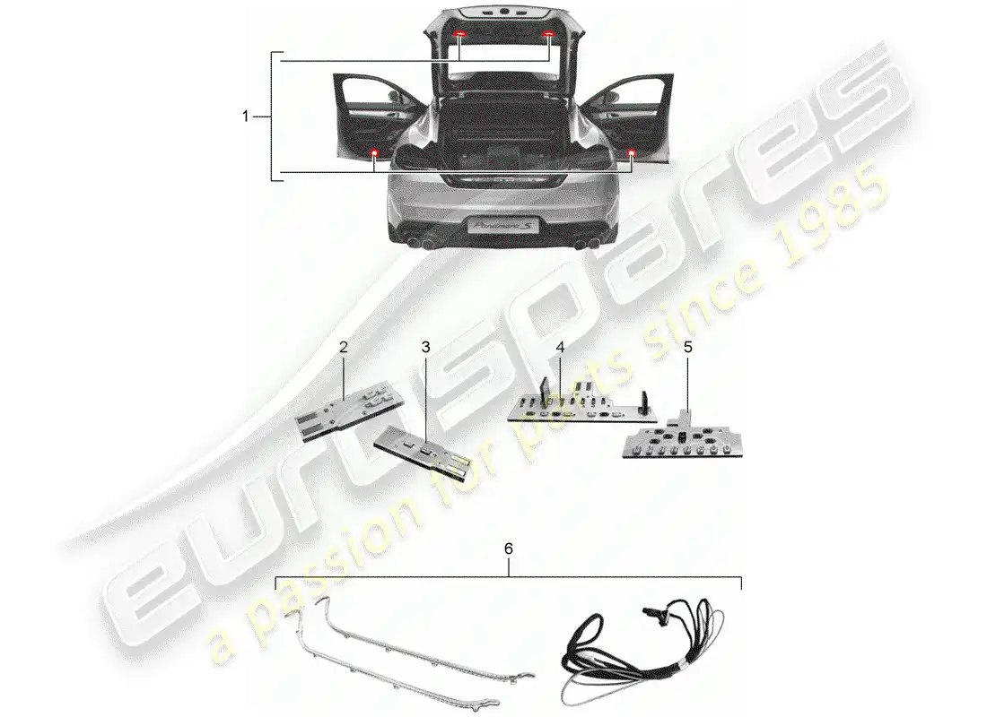 porsche 2020 (tequipment panamera) módulo led diagrama de piezas