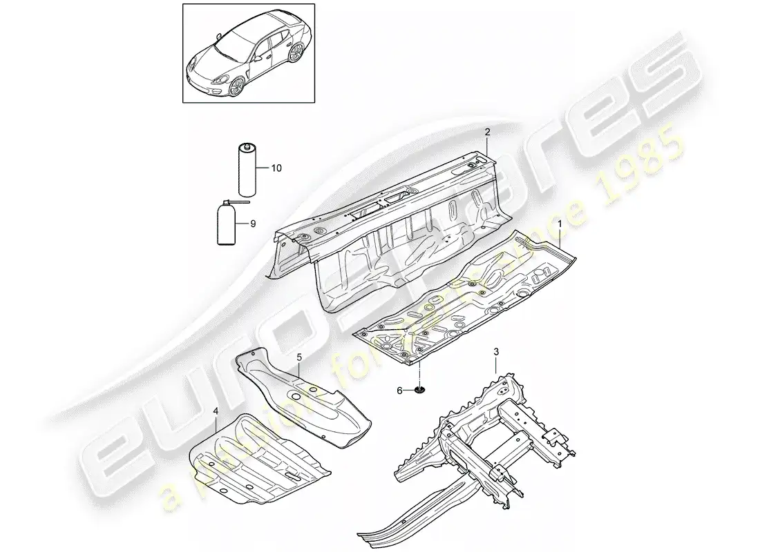 porsche 2011 (panamera 970) piso diagrama de piezas