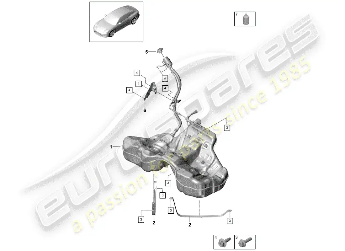 porsche 2019 (panamera 971-1) fuel tank with diagrama de piezas