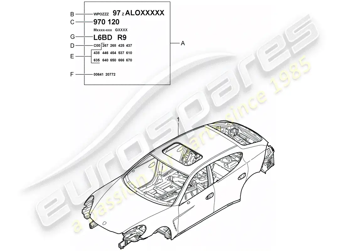 porsche 2013 (panamera 970) cuerpo del auto diagrama de piezas