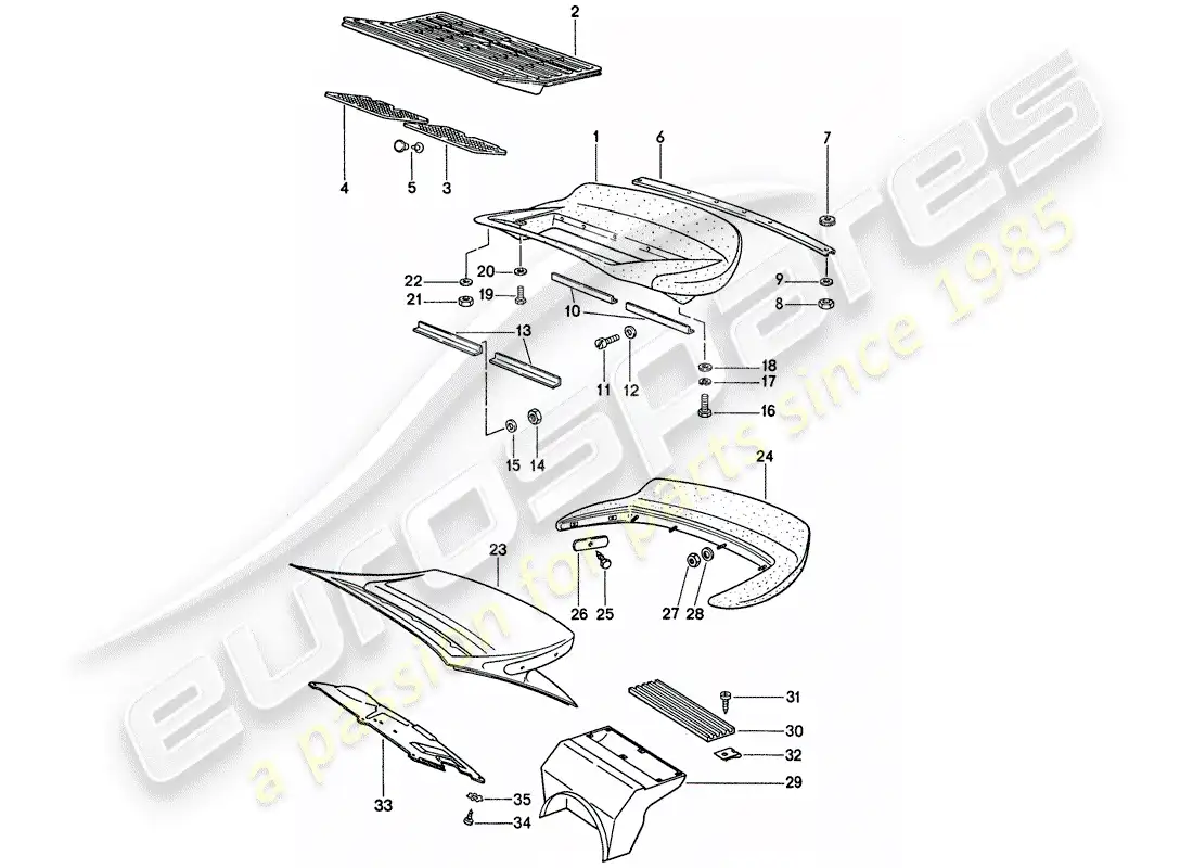 porsche 1975 (911) alerón trasero diagrama de piezas