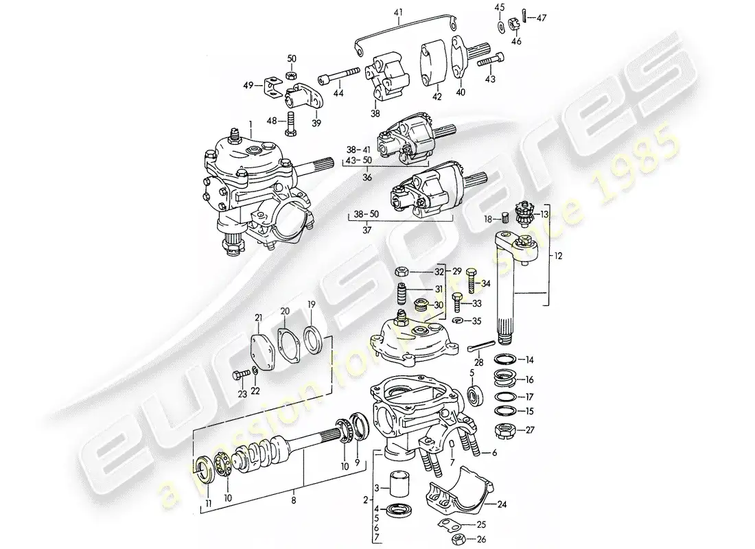 porsche 1963 (356b/356c) engranaje de dirección - acoplamiento de dirección diagrama de piezas