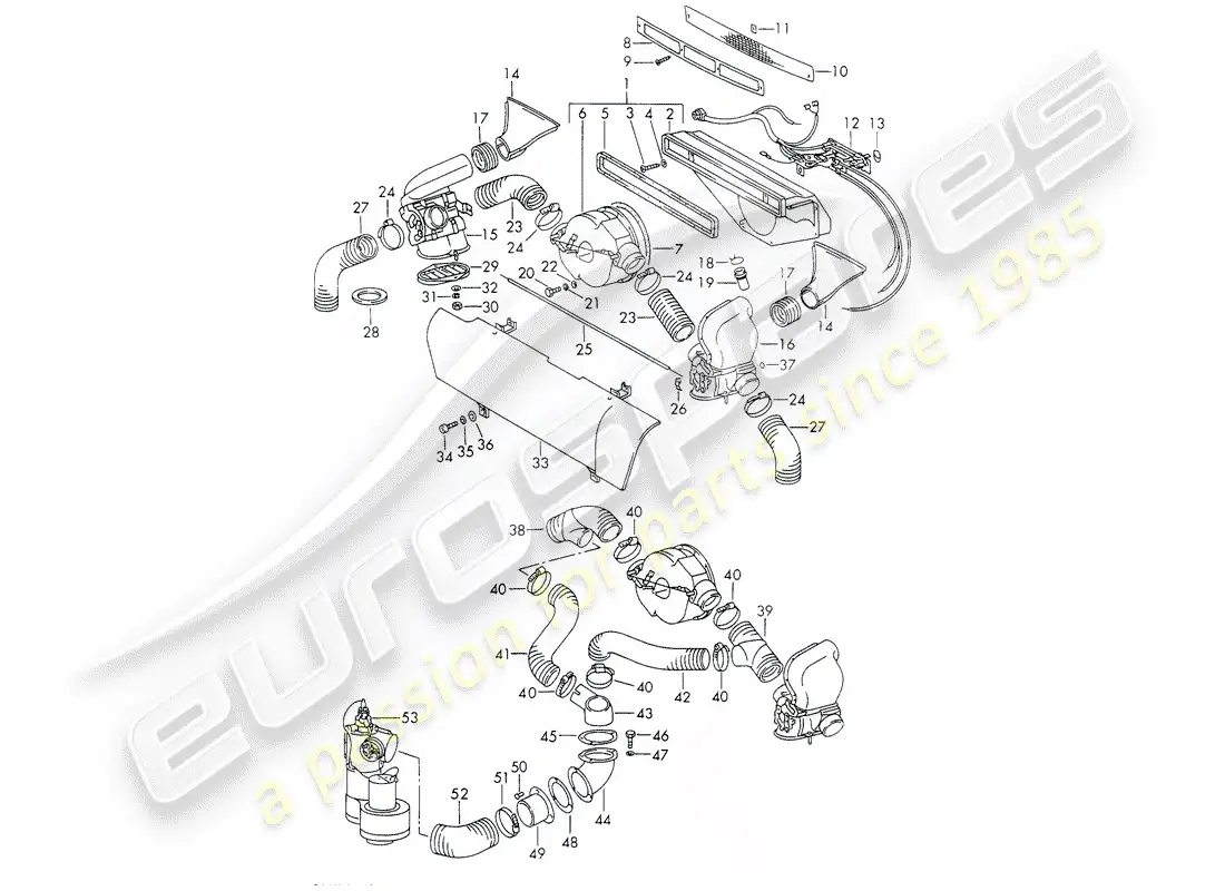 porsche 1972 (911) ventilación - y - calentador diagrama de piezas