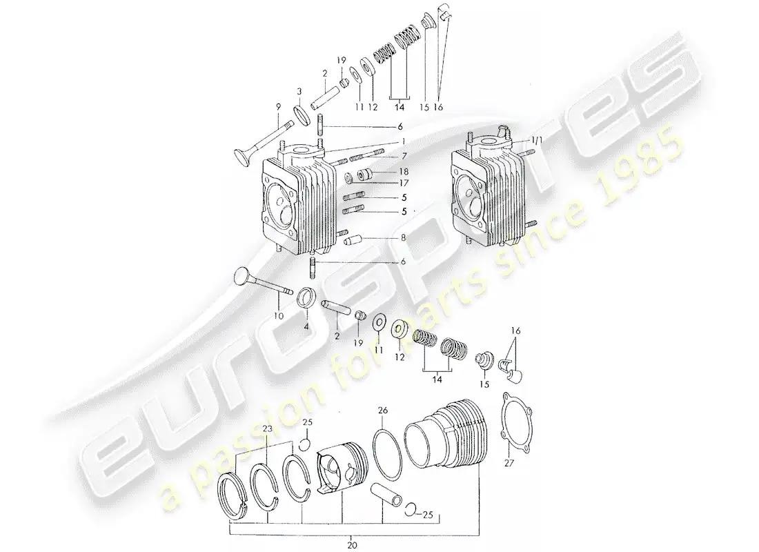 porsche 1972 (911) culata - cilindro con pistones - d - mj 1972>> diagrama de piezas