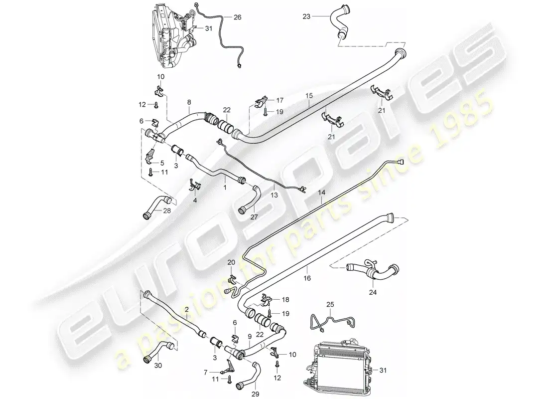 porsche 2011 (997-2 turbo / gt2 rs) refrigeración por agua 2 diagrama de piezas