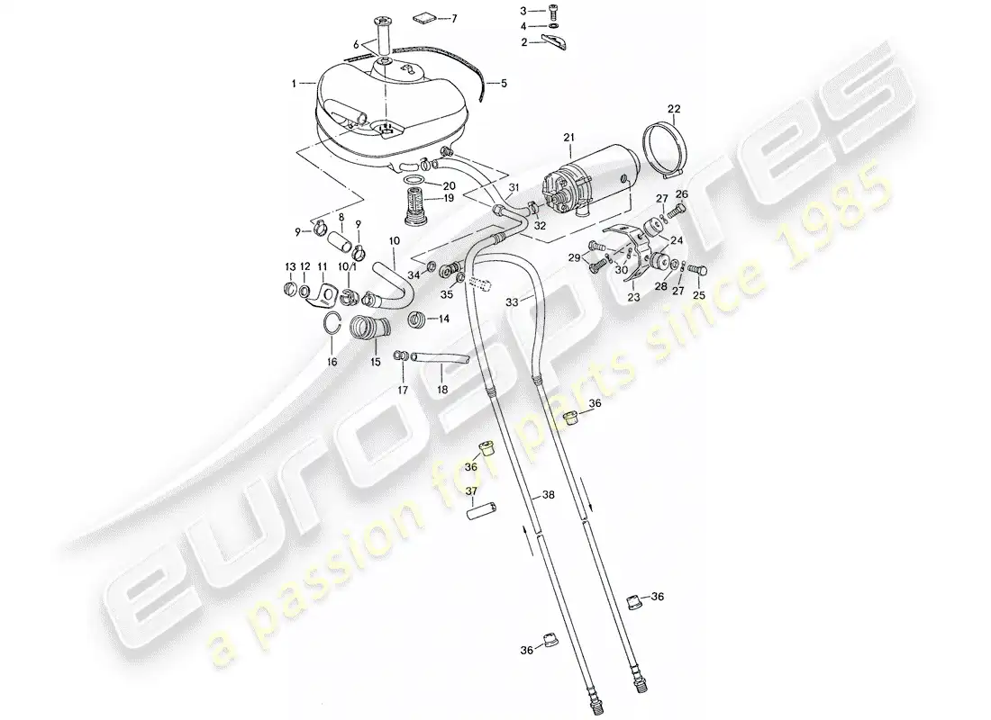 porsche 1977 (911) sistema de combustible - para vehículos con - auxiliar de aluminio. apoyo diagrama de piezas