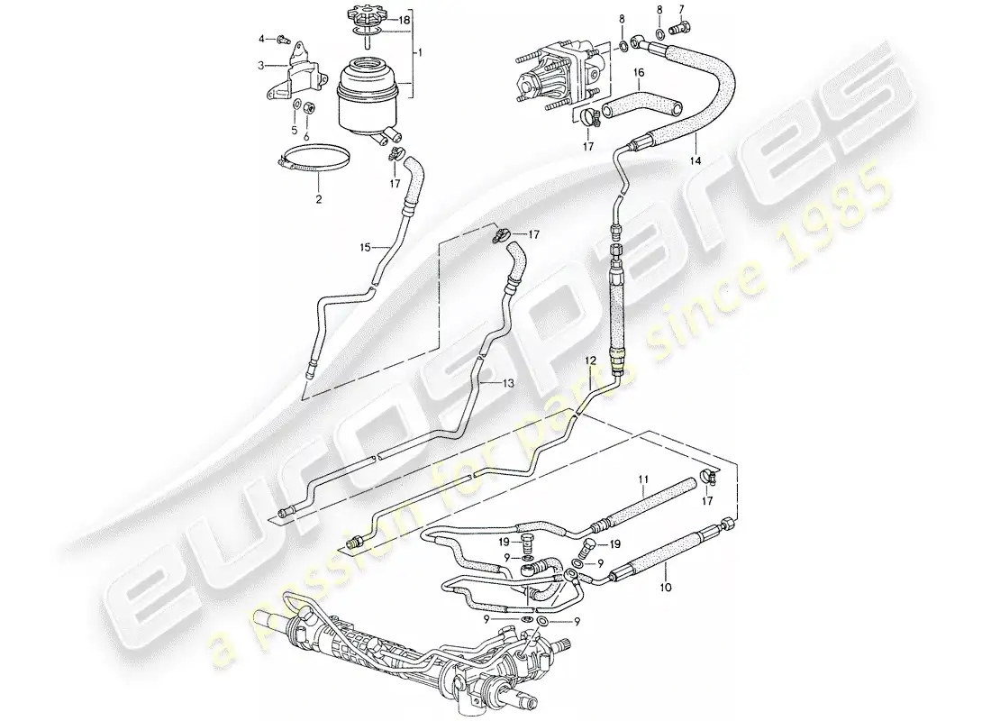 porsche 1996 (993) dirección asistida - líneas diagrama de piezas