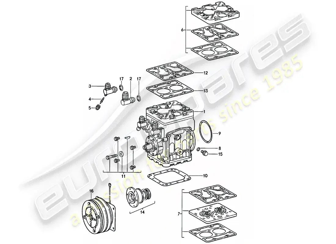 porsche 1982 (911) proveedor - york - compresor diagrama de piezas