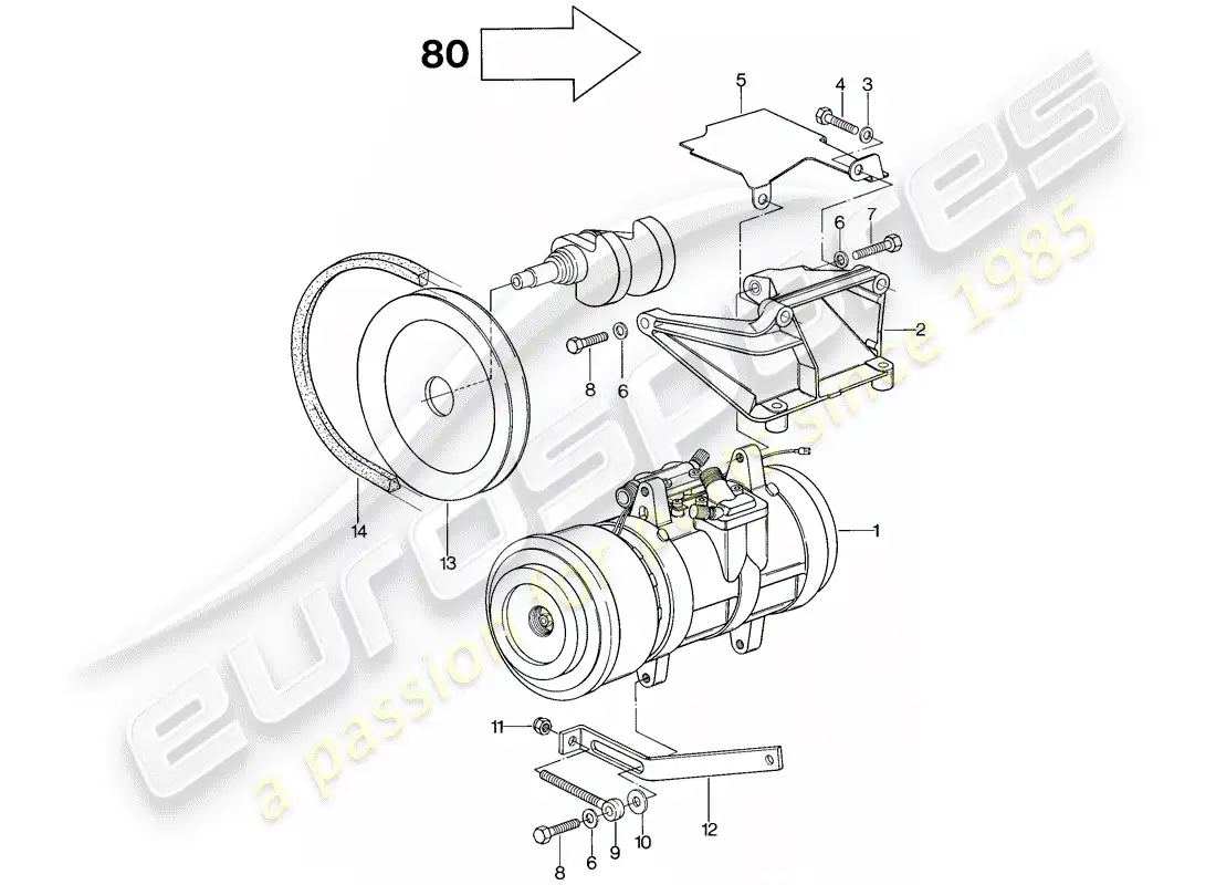 porsche 1982 (928) para - m 573 y 563 - compresor - conjunto diagrama de piezas