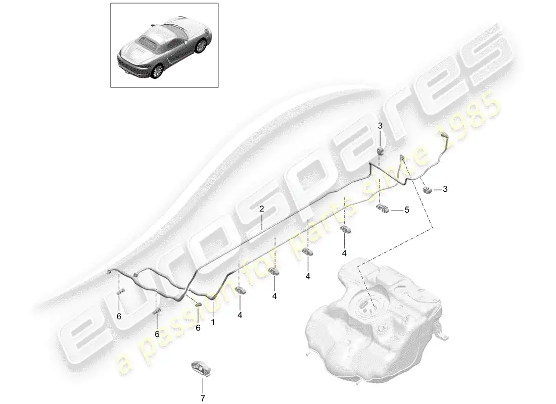 porsche 2018 (718 boxster) línea de combustible diagrama de piezas