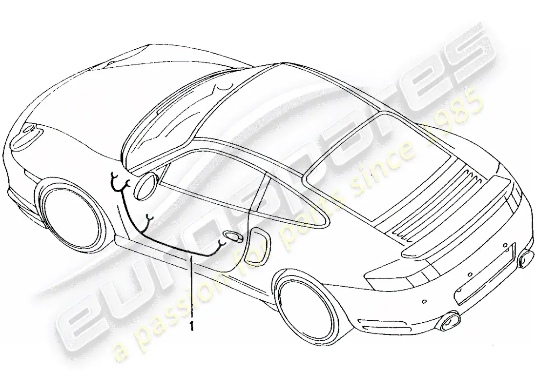 porsche 2004 (996 turbo / gt2) arneses de cableado - puerta del conductor - puerta del pasajero - control superior convertible - subchasis diagrama de piezas