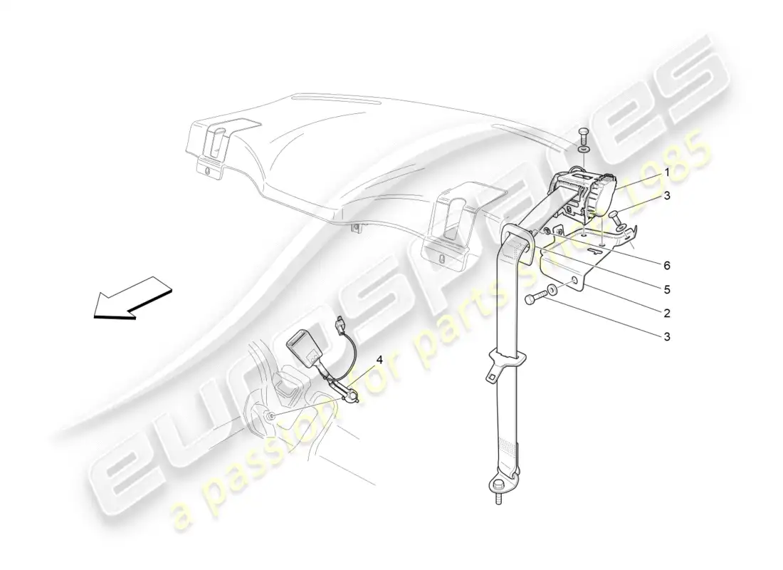 maserati granturismo (2011) cinturones de seguridad traseros diagrama de piezas