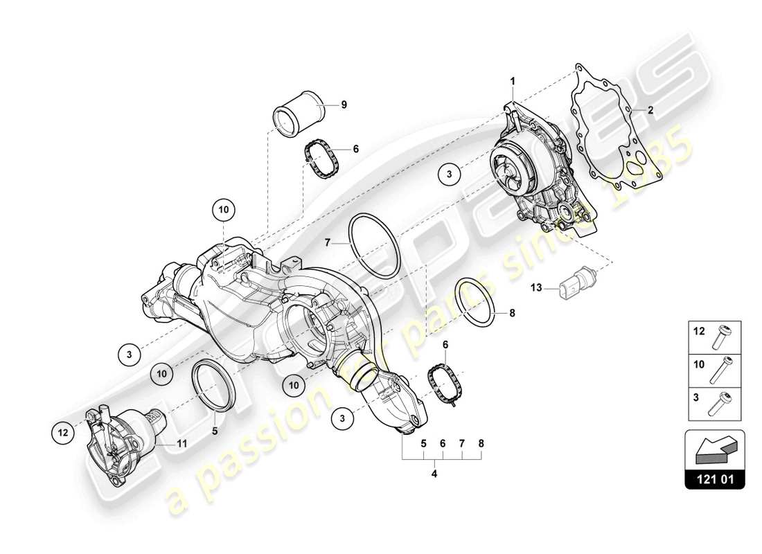 lamborghini urus performante (2023) diagrama de piezas de la bomba de circulación de refrigerante