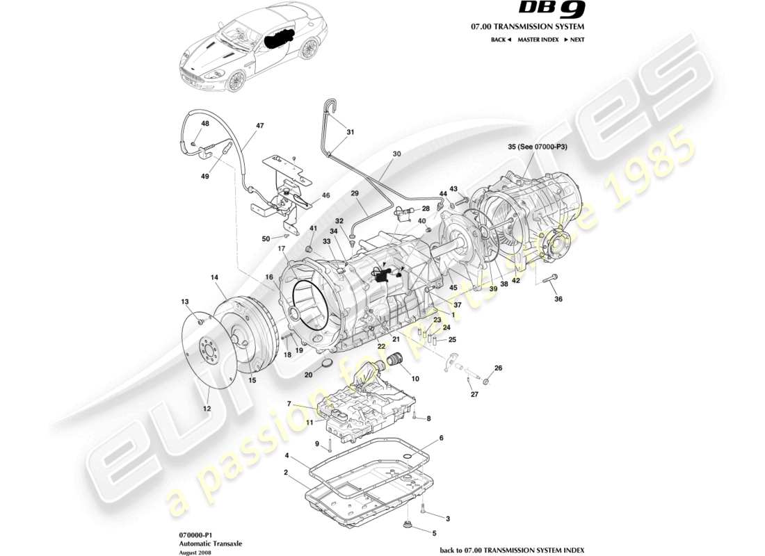 aston martin db9 (2012) transmisión, diagrama de piezas de automóvil
